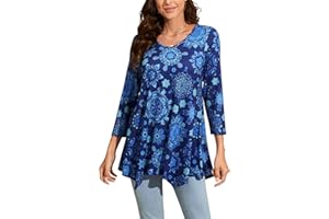 Enmain Damska tunika topy długie - damska bluzka z rękawem 3/4 z dekoltem w serek na co dzień wzór/jednolity kolor z chusteczką z obszyciem koszulka bluzka i koszule dla kobiet