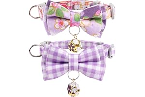 Vin Beauty Lot de 2 colliers Breakaway pour chat avec breloques à nœud papillon - Collier réglable avec fleur à carreaux pour chaton - Violet