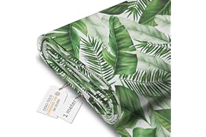 DreamRoots Tessuto Impermeabile al metro 160 cm Larghezza, 220 g/m² 600D, Stoffa per Cuscini Esterni - Big Leaves 1M