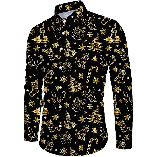 Camicia Hawaiana Di Natale Uomo – Divertente Camicia A Maniche Corte Con Stampe Retro (Babbo Natale, Renna, Rombo) Taglia XL