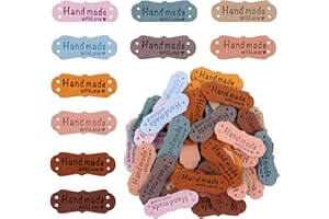 FAINCA 60 Stück Handmade Label zum Annähen, Mikrofaser Handmade Label Leder, Handmade Etiketten mit Liebes Herz zehn Farben, für DIY-Hüte Kleidung Annähen Strickdekoration