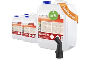 Höfer Chemie 20 L FLAMBIOL® Bioéthanol 99,9% Premium pour cheminée à l'éthanol, feu de Table à l'éthanol et cheminée au bioéthanol (4 x 5 L)