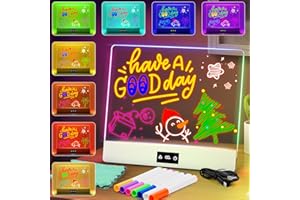 POFIBO Led Zeichenbrett, UPGRADE Wiederaufladbare Led Zeichentafel Kinder, 11 Lichteffekten, Leicht zu Reinigen & Tragbar - Maltafel mit 7 Neon-Stiften, 10-15 Stunden Laufzeit, Kreatives Geschenk