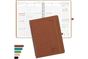 FASOOD Agenda Settimanale 2024, Agenda Appuntamenti 12 Mesi (da Gennaio 2024 a Dicembre 2024) Copertina dell'agenda Scolastica con Robusto Agenda in Pelle PU per (Marrone)