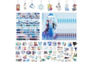 QDUODUO Froze Mitgebsel Kindergeburtstag Gastgeschenke, 80pcs Geburtstag Mitbringsel Set mit Geschenktüten Schnapparmbänder Schlüsselringe Stickers, Eiskönigin Eisa Party Kleine Geschenke Give Aways Mädchen