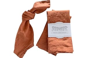 Eight Owls Linen Napkins – 100% Pure Stonewashed Linen Cloth Napkins – Mitered Corners - Size 45 cm x 45 cm – Set of 4 (Rustic Orange)