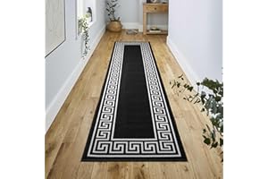 renoazul® Carpet Runners for Hallways Non-Slip Long & Wide Heavy-Duty Plain | 80 x 300 cm Super Absorbent Indoor Stair Carpet and Kitchen Anti-slip Floor Mats - Greeky Rug - Black & White