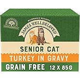 James Wellbeloved Senior Grain Free Turkey in Gravy 12 Pouches, Hypoallergenic Wet Cat Food, Pack of 1 (12 x 85 g)