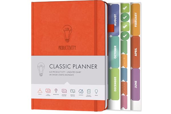 Planificateur quotidien et agenda de rendez-vous – Journal de gratitude, journal de bien-être et planificateurs hebdomadaires non datés et organiseurs – Journaux de bureau pour femmes et hommes – LUX
