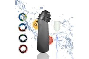 VASUKEY Air water bottle with flavour pods, bottle for cycling and other sports with cleaning brush come up with 4 flavour pods, 0% sugar with fruit fragrance (black)