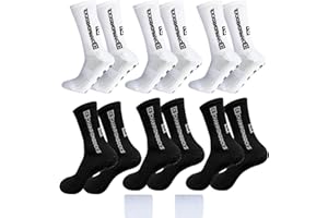 Uirheurd Chaussette Antidérapante Foot 6 Paires Chaussettes Antidérapantes Homme, Chaussette Grip Rugby pour Hommes Femmes, Epaisse Respirant Grip Socks pour Football Rugby Basketball Tennis Trekking