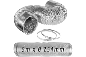 + CONTROL GARDEN CONTROL GARDEN Tubo Flexible Aluminio Color Plateado Ø 254 mm Longitud 5 m | Conducto Aire Ventilación + 2 Abrazadera Acero | Manguera Flexible Extractor de Aire