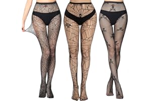 Elepl 3 PCS Netzstrumpfhose Schwarz Halloween, Hohe Taille Netzstrumpfhose Totenkopf Spinnen Fishnet Tights für Damen Spinnennetz Strumpfhose für Halloween Kostüm Accessoires