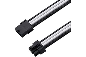 EZDIY-FAB Câble gainé PCIE 6 + 2 Broches - Rallonge de câble pour Alimentation - Noir et Blanc