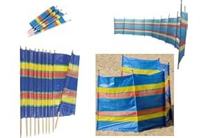 AQS INTERNATIONAL 4,5,6,8,10 Wooden Pole Wind break Windbreaker Beach Sun Shelter Caravan Camping (8 Pole 5ft Hight x 15ft Long)