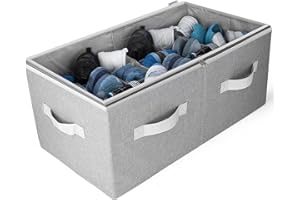 Moteph Shoe Organizer Closet Storage Solution with Clear Cover & Adjustable Dividers for Shoes, Handbags, Blankets, Linen, Clothing (Large - 24 Pairs, Grey)