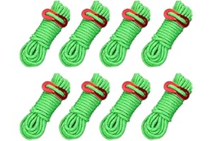 Cettkowns Reflective Tent Guy Ropes, 8-Pack 13 Feet Light-Weight Tent Guide Lines Cord with Aluminum Tensioners Adjuster for Outdoor Camping Hiking Awning Tents