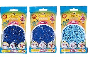 Happy Price Toys Hama Midi - Perline da stirare Konvulut 3 colori (blu 08, blu neon 36, blu pastello 46) + istruzioni per l'applicazione con 3 modelli