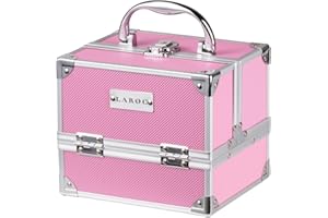 LaRoc Aluminium Professional Cosmetic Makeup Vanity Travel Portable Case Organiser Storage Nail Beauty Jewelry Tools Carry Lockable Box with Keys Durable, Pink