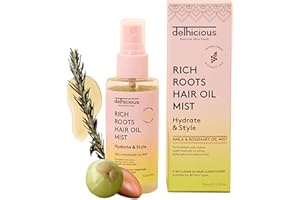 Delhicious 5-in1 Leave in Conditioner Spray, Ayurvedic Hair Oil, Hair Mist - Rich Roots Amla Hair Oil, Argan Oil, Rosemary Oil for Hair - Detangler Spray, Anti Frizz Hair Products - Vegan - 75ml