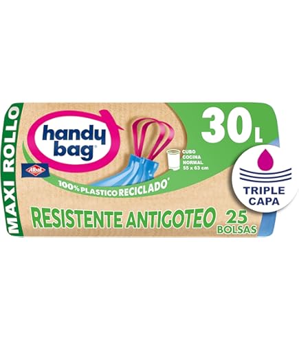 Handy Bag - Elastic Binding Bin Bags 20L X 15 Bags - Keeps The Bag In Place - Heavy Duty - Triple Layer Film - Maximum Sealing - 100% Recycled Plastic