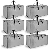 iespell 6 Pack Heavy Duty 120L Extra Large Storage Bags with Lids for Moving, Heavy Duty Storage Packing Boxes with Zipper Ha