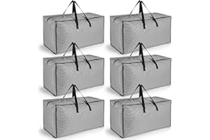 iespell 6 Pack 120L Extra Large Heavy Duty Storage Bags with Lids for Moving House, Strong Storage Packing Boxes with Zips Handles, Durable Laundry Bags for Clothes