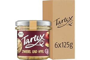 Tartex Bio Brotaufstrich Herzhaft | Veganer Aufstrich | Zwiebelschmalz | Apfel Zwiebel Schmalz | 6 Gläser im Vorteilspack | lecker auf Brot oder zum Verfeinern von Gerichten | 750g