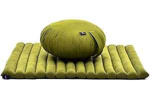 Leewadee Meditation Cushion Set – 1 Round Zafu Meditation Pillow and 1 Square Roll-Up Zabuton Meditation Mat, Pillows Bundle Filled with Kapok