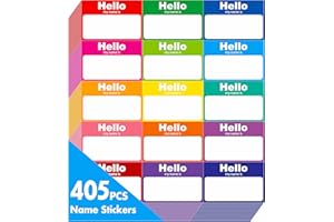 HEBAYY 405 Adesivi Colorati per Etichette dei Nomi, Targhette con Nome, 15 Colori Arcobaleno per Feste a Tema, Scuola, Ufficio, Casa (7,6 x 5 cm)