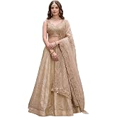 Zeel Clothing Women's Zari Sequins Embroidered Work Crush Silk Lehenga Choli With Dupatta (5136-Golden-Women-Lehenga-Choli-La