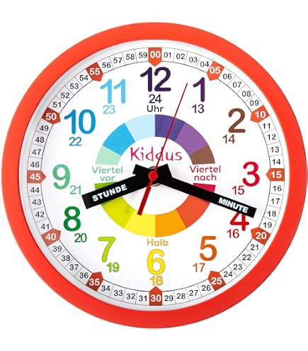 Orologio Da Parete CARELAND 30 Cm – Silenzioso – Quadrante Colorato Con Numeri Grandi – Per Aula E Cameretta – Batteria