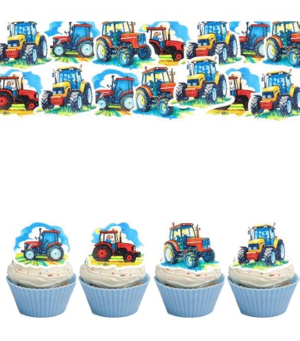 36 Cupcake-Topper Mit Bauernhof-Traktor-Motiv – 5,1 Cm, Mit Klebepunkten, Für Kindergeburtstag & Farm-Party