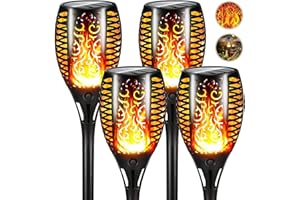 Hobubu Solar Lights Garden Torch Lights 4 Pack, IP65 Waterproof Flickering Flame Solar Dancing Flame Landscape Decoration Lighting Dusk to Dawn Outdoor Pathway Light for Garden Patio Decor Driveway