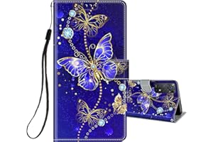 HopMore Funda para Xiaomi Redmi Note 11 4G / Note 11S Cuero con Tapa Silicona Dibujo Bonita Carcasa Billetera Estilo Libro Case para Mujeres Niñas Ranuras Tarjetas Cover - Mariposa/Azul