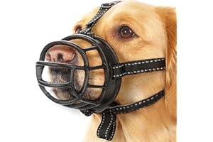 Yes4Quality Dog Muzzle (Medium, Black), Comfortable Basket Muzzle W/Adjustable Straps, Safe Cage Mouth Cover to Prevent Unwanted Biting, Chewing & Eating