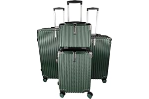 GOODS EMPORIUM Suitcase Set - Cabin Suitcase - Large Medium Small Size Lightweight Suitcases 4 Wheel & Hard Shell - Hand Luggage Bag Flight Carry-ons Travel Cabin Bags (Green, Set of 4)