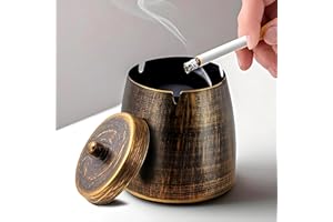 Ateweita cenicero exterior, Acero inoxidable cenicero con tapa, Cenicero resistente a la intemperie para casa, oficina, escritorio, terraza, balcón, Waterproof Ashtray