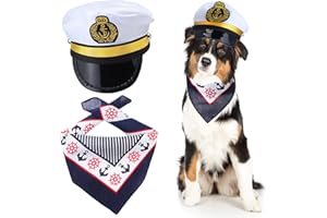 Yewong 2 Stücke Haustier Matrosen Kostüm Zubehör Set Hund Katze Weiß Kapitän Hut mit Anker Bandana Schal für Katze Welpen Marine Halloween Cosplay Kostüm Party Supplies (Set-C)