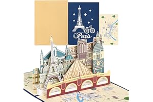 Joyoldelf Kartka Pop Up Paryż - Wieża Eiffla - bon podróżny 3D karta podarunkowa na podróż do Paryża lub miesiąc miodowy, karta podarunkowa, bon podróżny na urodziny, Francja kartka na urlop