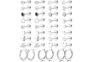 JeweBella 19Pares Pequeños Pendientes Mujer Acero Quirúrgico Cartílago Pendientes Hipoalergénico Estrella Luna Flatback Pendientes Zirconia Pendientes de Aro Conjunto de Pendientes Piercing Joyería