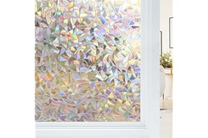 Haton Pellicola per Vetri Finestre 90x300cm, Pellicola Finestre Decorative 3D Foglia, Effetto Arcobaleno, Anti-UV, Pellicola Privacy Oscuranti per Finestre per Doccia Bagno
