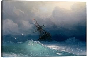 POSTERLOUNGE Statek na wzburzonym morzu Obraz na płótnie Ivan Konstantinovich Aivazovsky 30 x 20 cm Niebieski Romantyzm Dekoracja ścienna