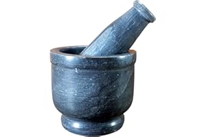 KLEO - 4" Diameter Natural Stone Mortar and Pestle Set as Spice Grinder, Medicine Masher - Okhli and Musal (Black Deep)