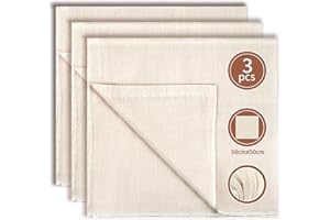 Nenull 3 Pièces Etamine Alimentaire 50x50cm Cheese Cloth Mousseline Lavable Réutilisable Coton Lin Écru Étamine pour Confiture Filtrer Fromage Beurre Jus Lait de Noix