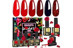 ‎MAQUITA MAQUITA Gel Nagellack Set, Shellac Gellack Kit, Rot Nagelgel Farbgel Gel Nagel,Nagellack 8X8ml, LED/UV Gellack für Nail Art Karneval, Frauentag, Geburtstag, Rot Schwarz