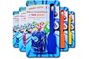 Bolibo JETON Loto magnétique - Bâton magnétique + 100 PIONS - 17 mm de diamètre - Coloris au Choix - Bleu, Orange, Jaune, Vert, Rouge, Violet... - (Bleu)