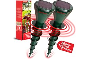 PATTLER® Maulwurf Vertreiber 2er Set - Effektiv Maulwurf vertreiben auf ca. 800m² - Flexible Verwendung durch Solarmodul - innovatives Schraubdesign erhöht Effektivität