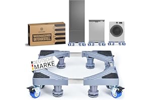LECURE® Waschmaschinen-Untergestell mit Rollen [verstellbar: 41-65 cm Länge und 9-12 cm Höhe] - Podest zur Erhöhung von Waschmaschine, Trockner, Kühlschrank & Co. [inkl. Vibrationsschutz]