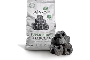 Alderline Superburn Charcoal - Natural Restaurant Grade BBQ Charcoal Briquettes for Extra Long Barbecue Cooks (1 bag)